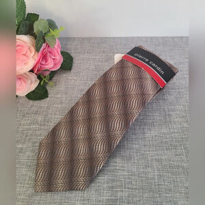 Vintage PIERRE‎ CARDIN 100% Silk Brown Cream Grey Tie, New With Tag